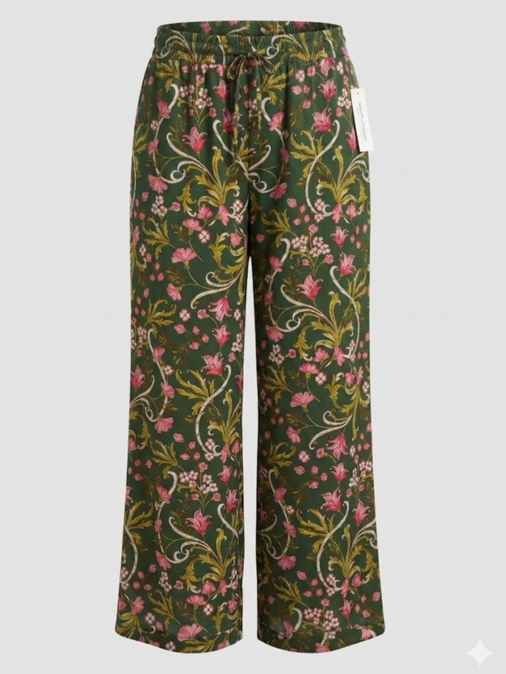 JohnPaulRichard Green Wide-Leg Floral Lounge Pants with Pink AccentsXL NWT